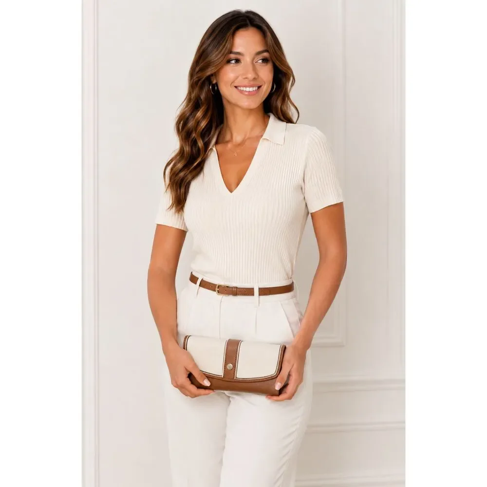 Nine West Tri-Fold Snap Closure Wallet Brown Cream